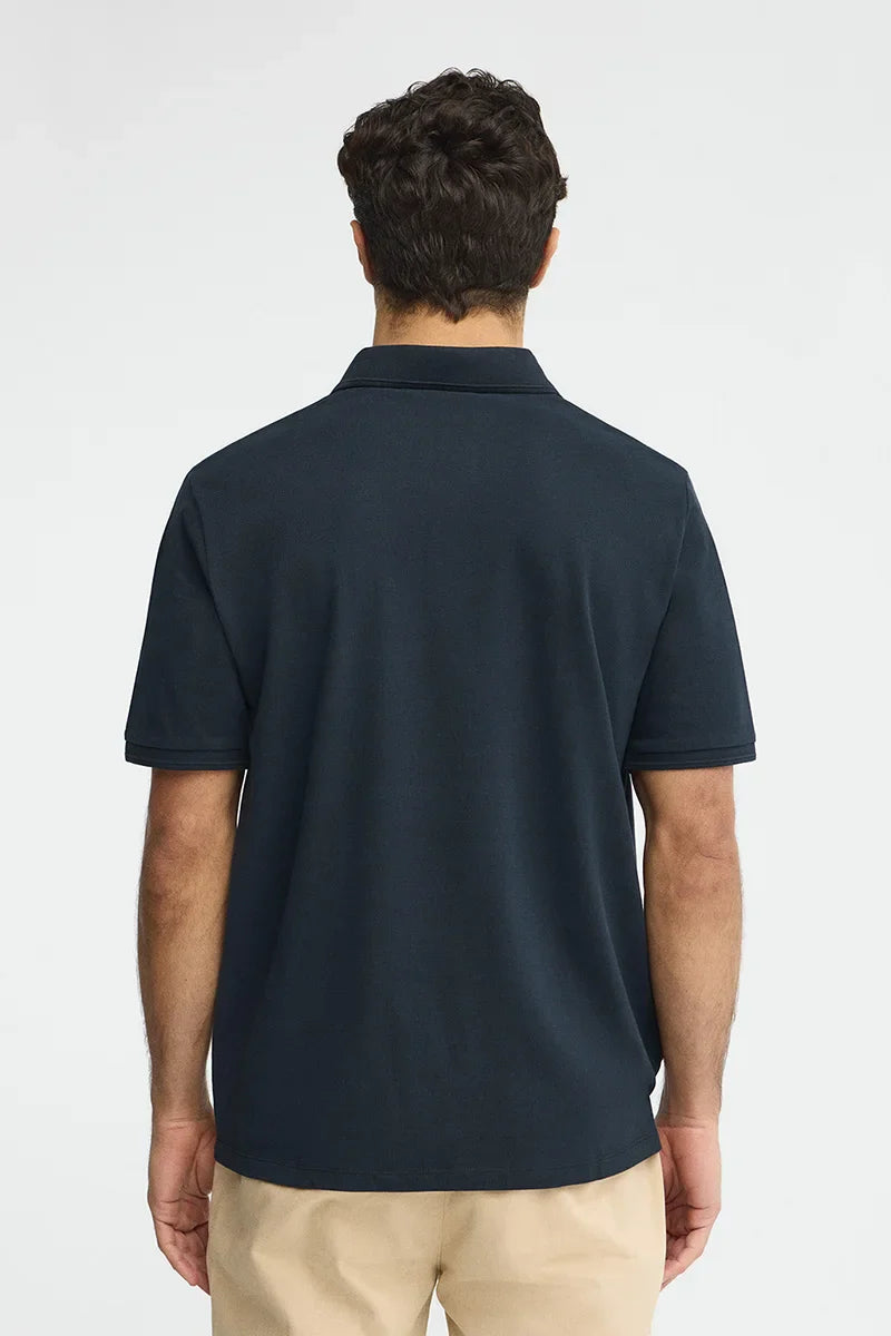 Navy blue short-sleeved polo shirt