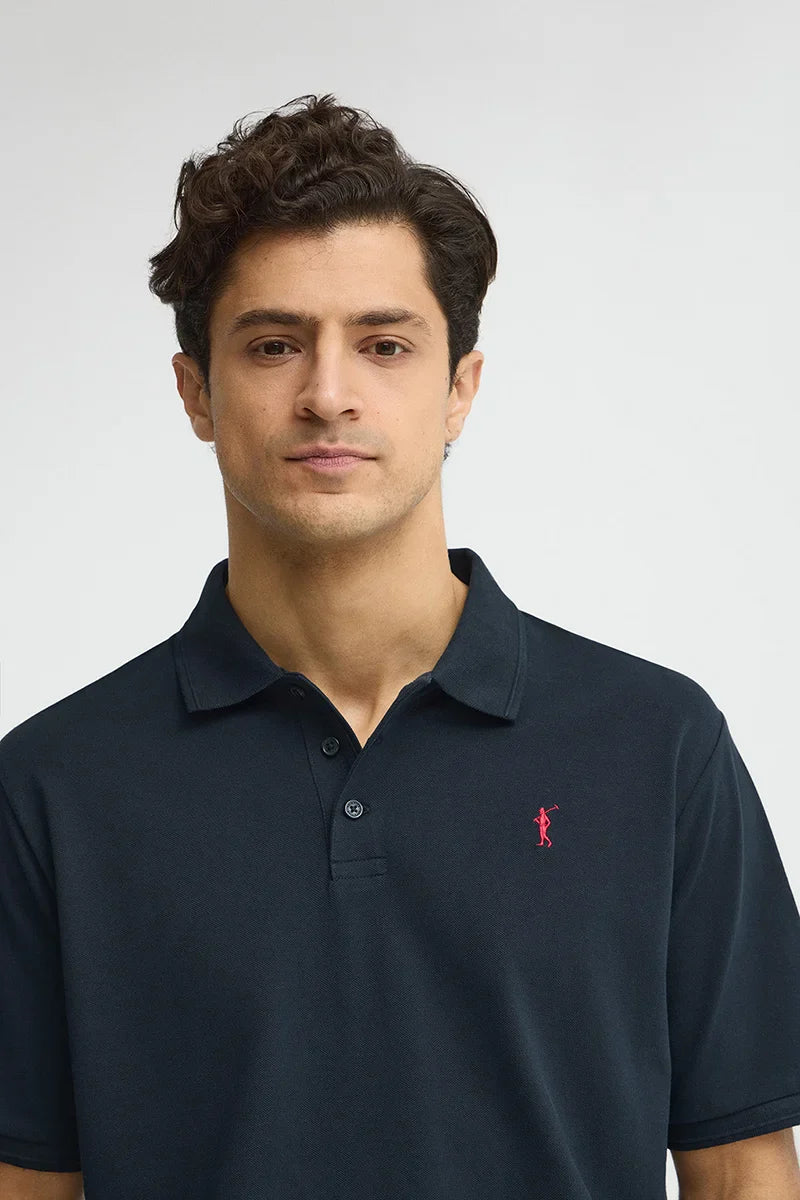 Navy blue short-sleeved polo shirt