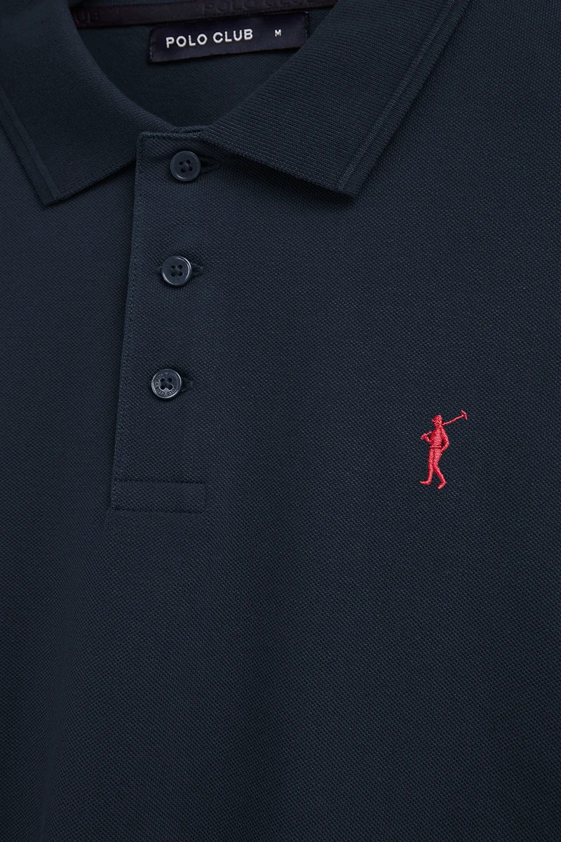 Navy blue short-sleeved polo shirt