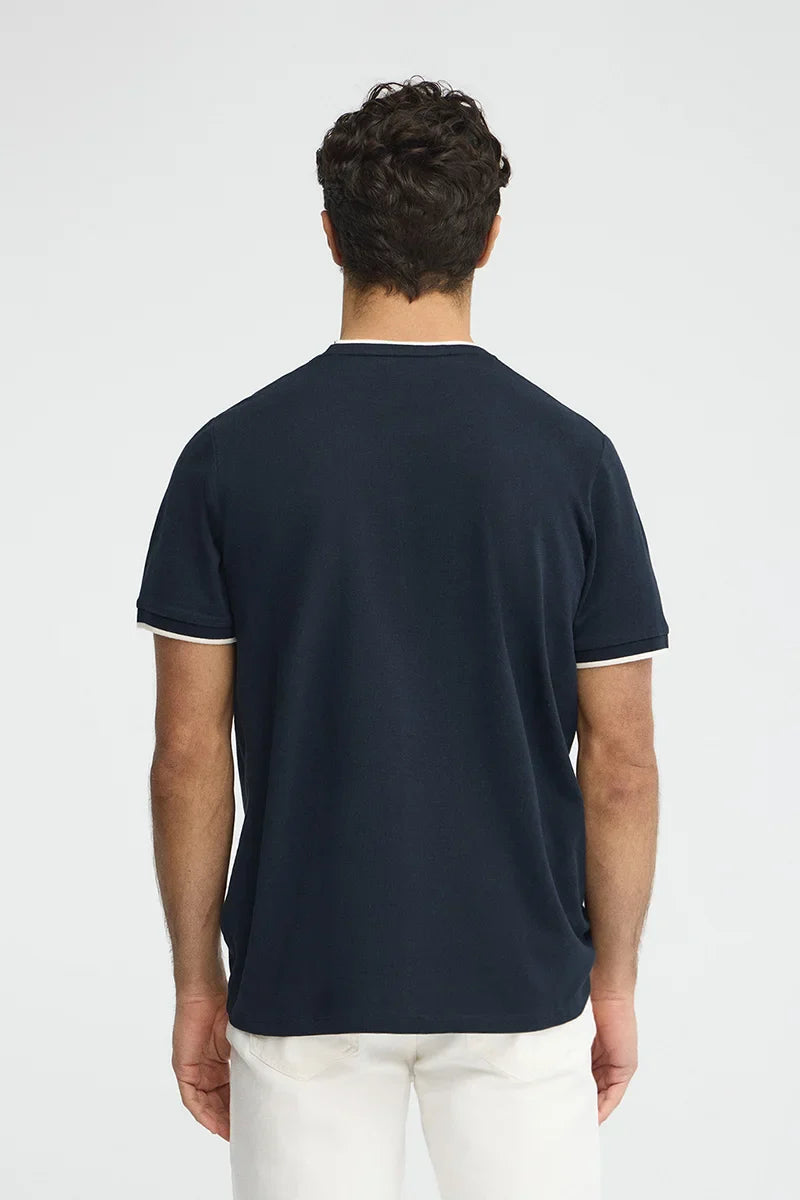 Navy blue pique fabric t-shirt
