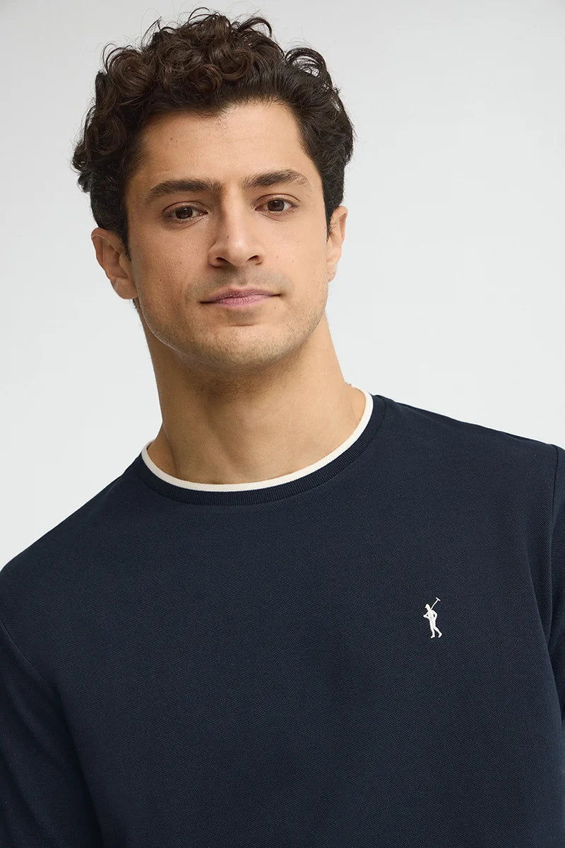 Navy blue pique fabric t-shirt