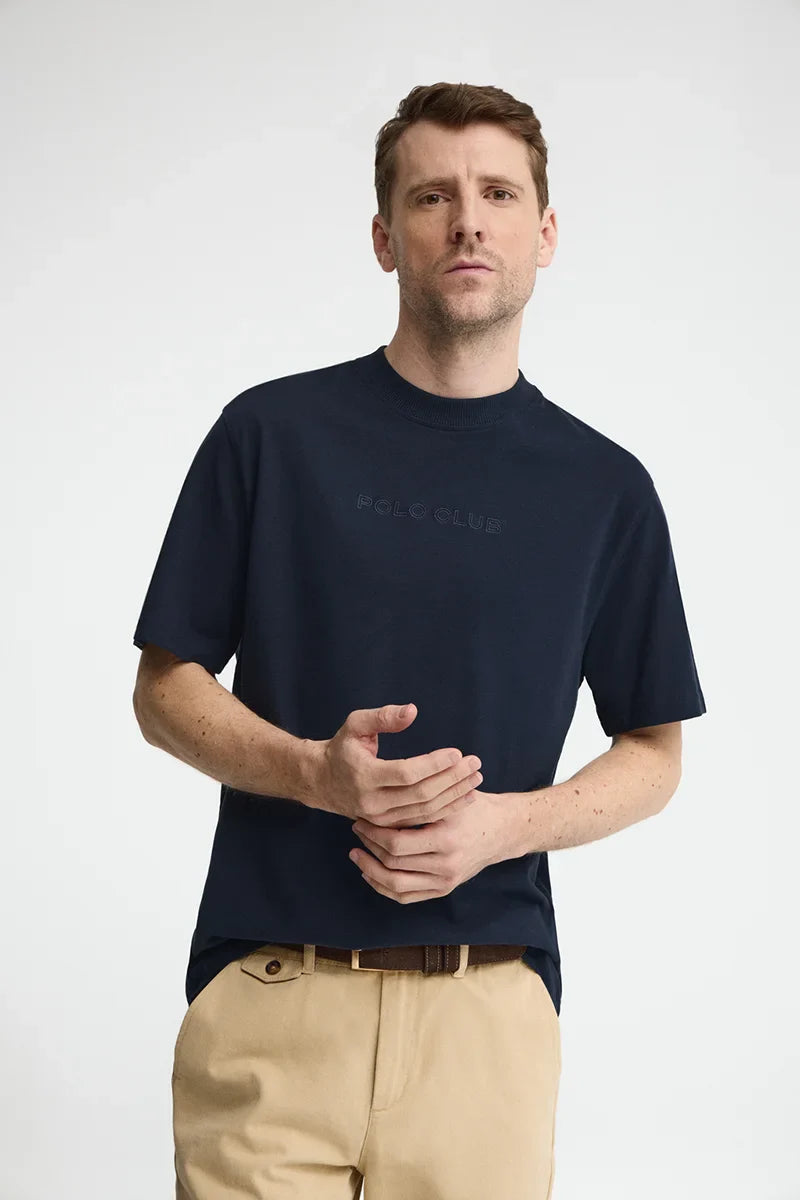 Navy blue loose-fit t-shirt with Polo Club embroidery