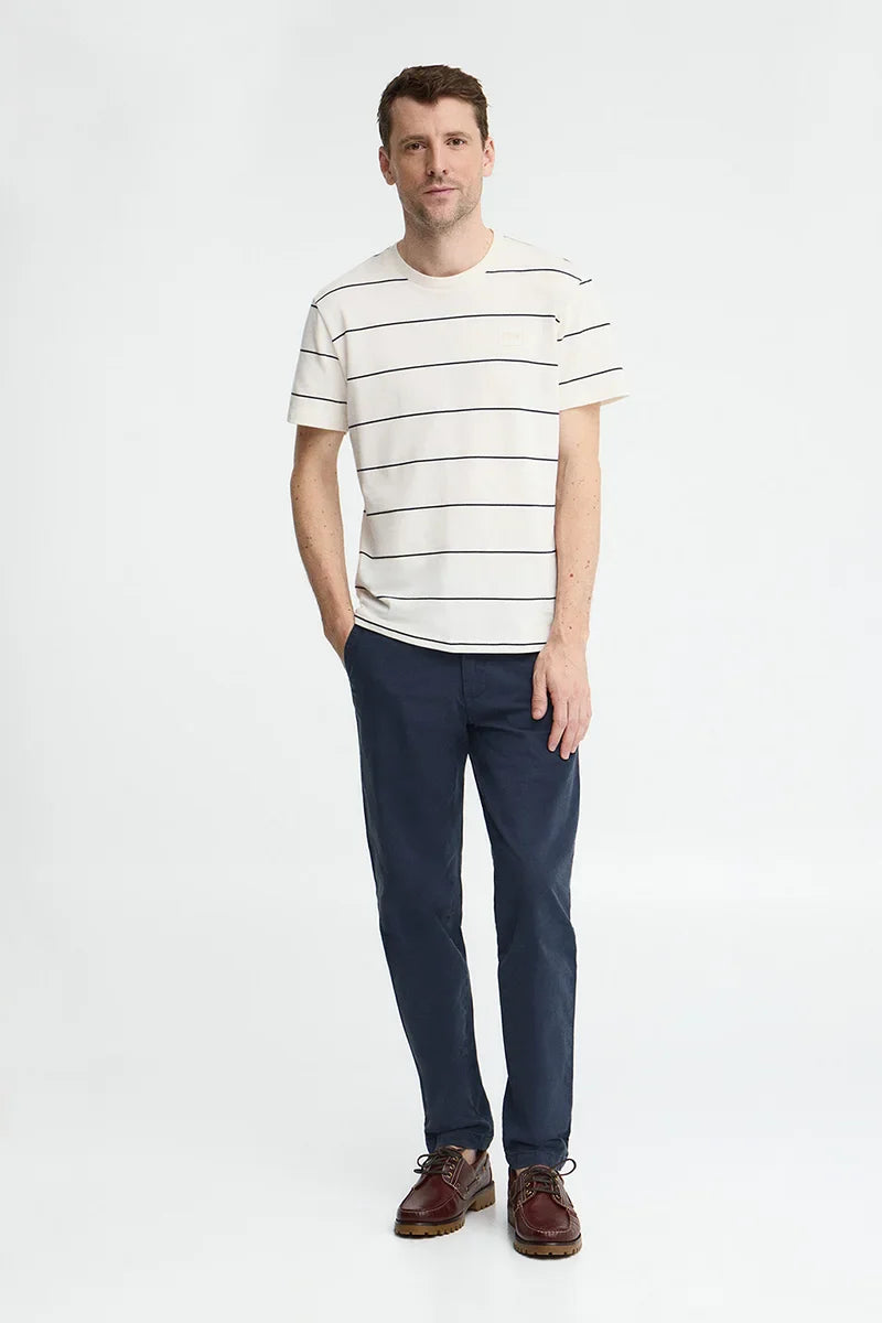 Navy and light yellow striped T-shirt