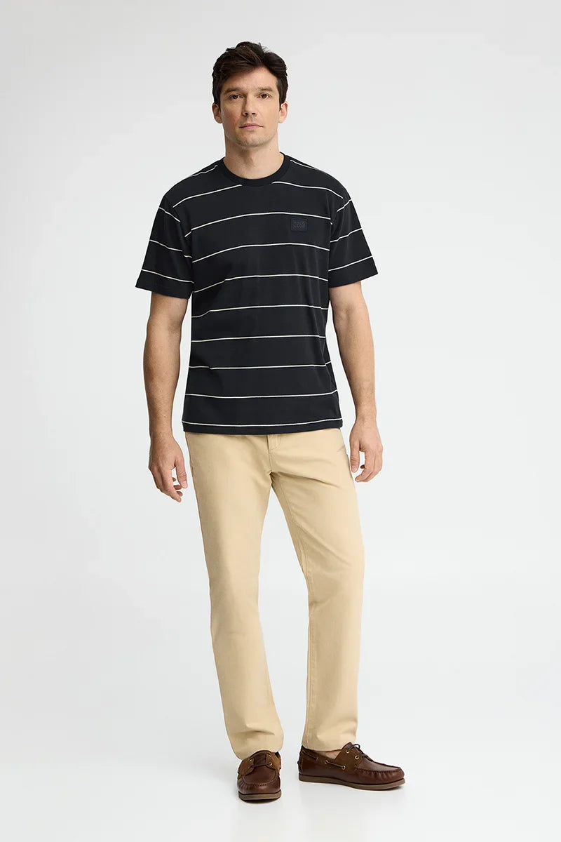 Navy and light yellow striped T-shirt