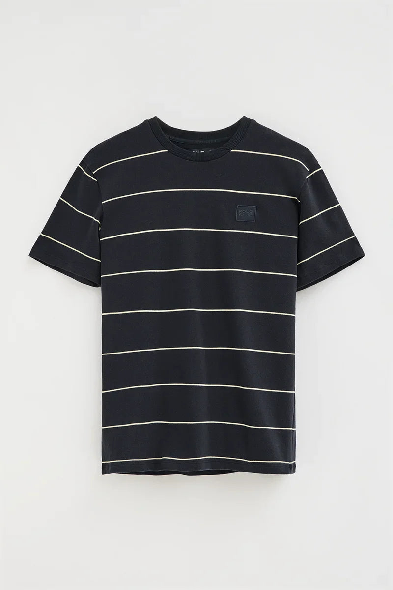 Navy and light yellow striped T-shirt