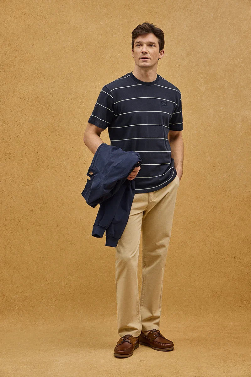 Navy and light yellow striped T-shirt