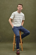 Navy and light yellow striped T-shirt