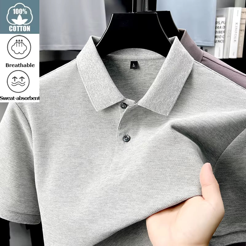 Men's 100% Cotton Polo Shirt - Summer Casual Breathable