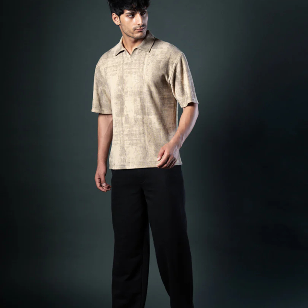Beige Grunge Print T-Shirt