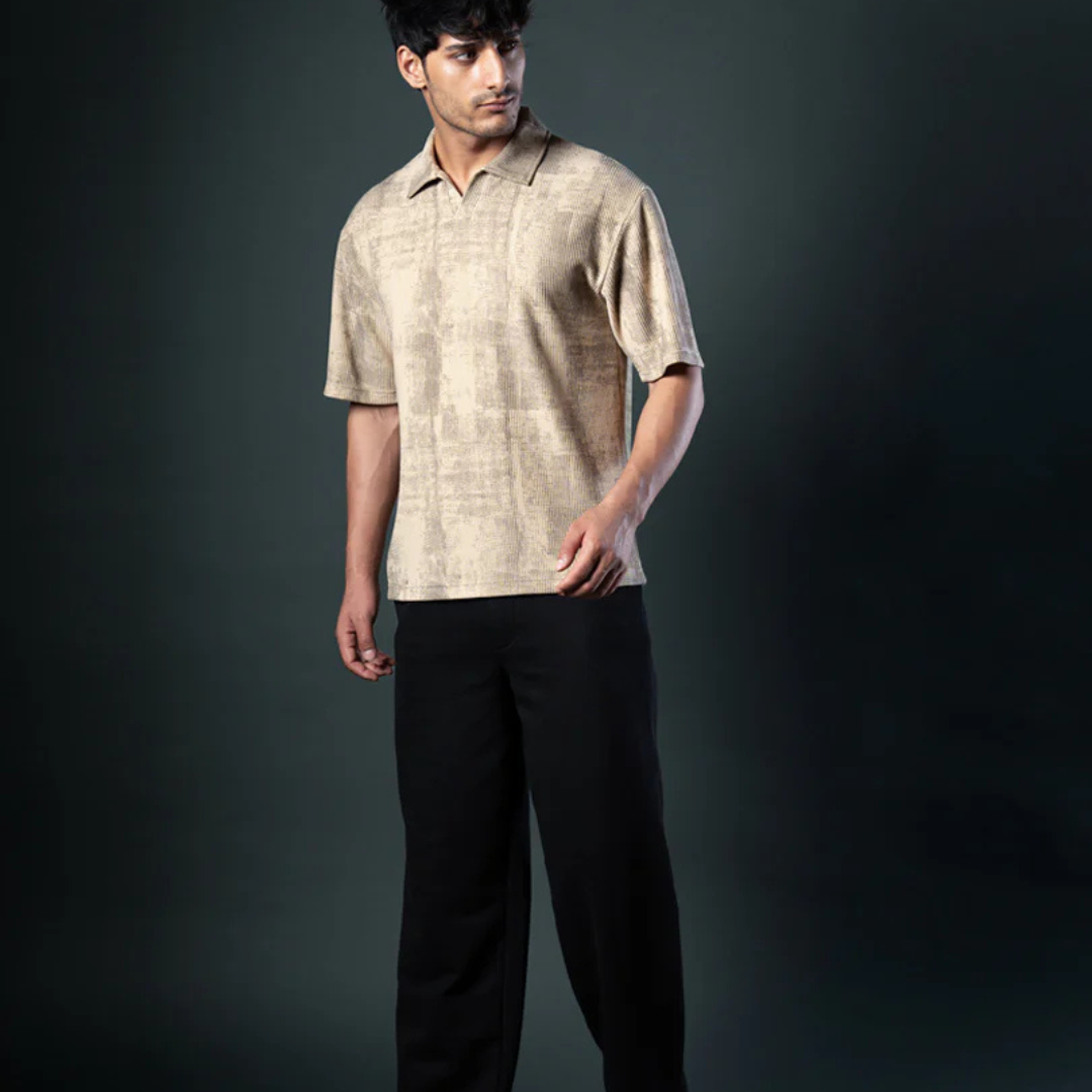 Beige Grunge Print T-Shirt