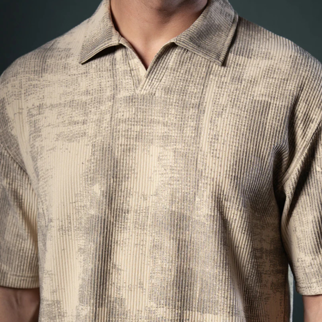 Beige Grunge Print T-Shirt