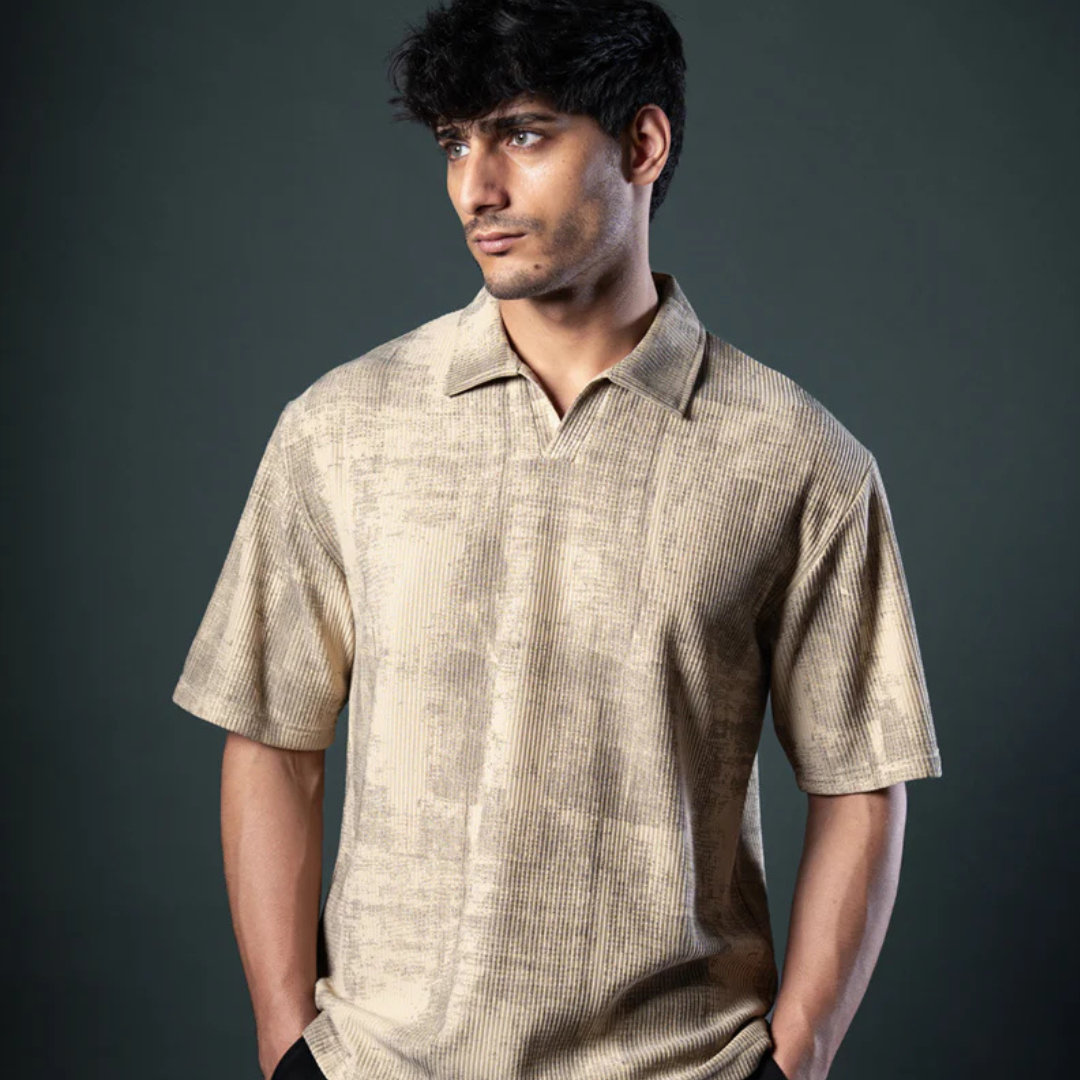 Beige Grunge Print T-Shirt