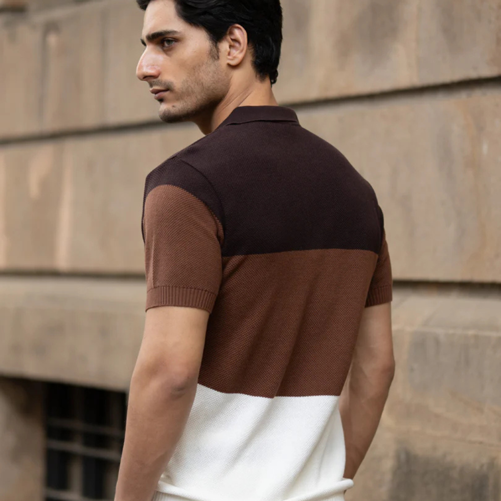 Brown & Beige Stripe Knit T-Shirt