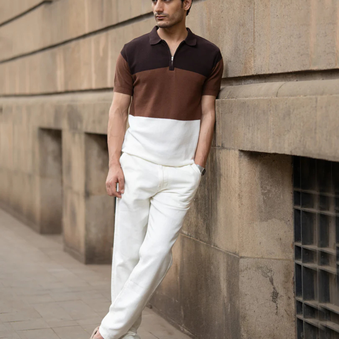 Brown & Beige Stripe Knit T-Shirt