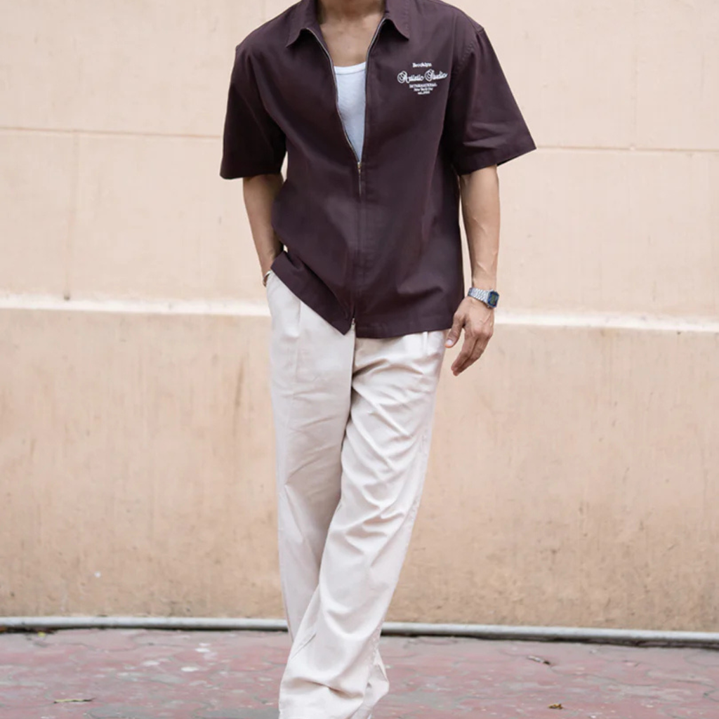 Brown Embroidered Boxy Shirt