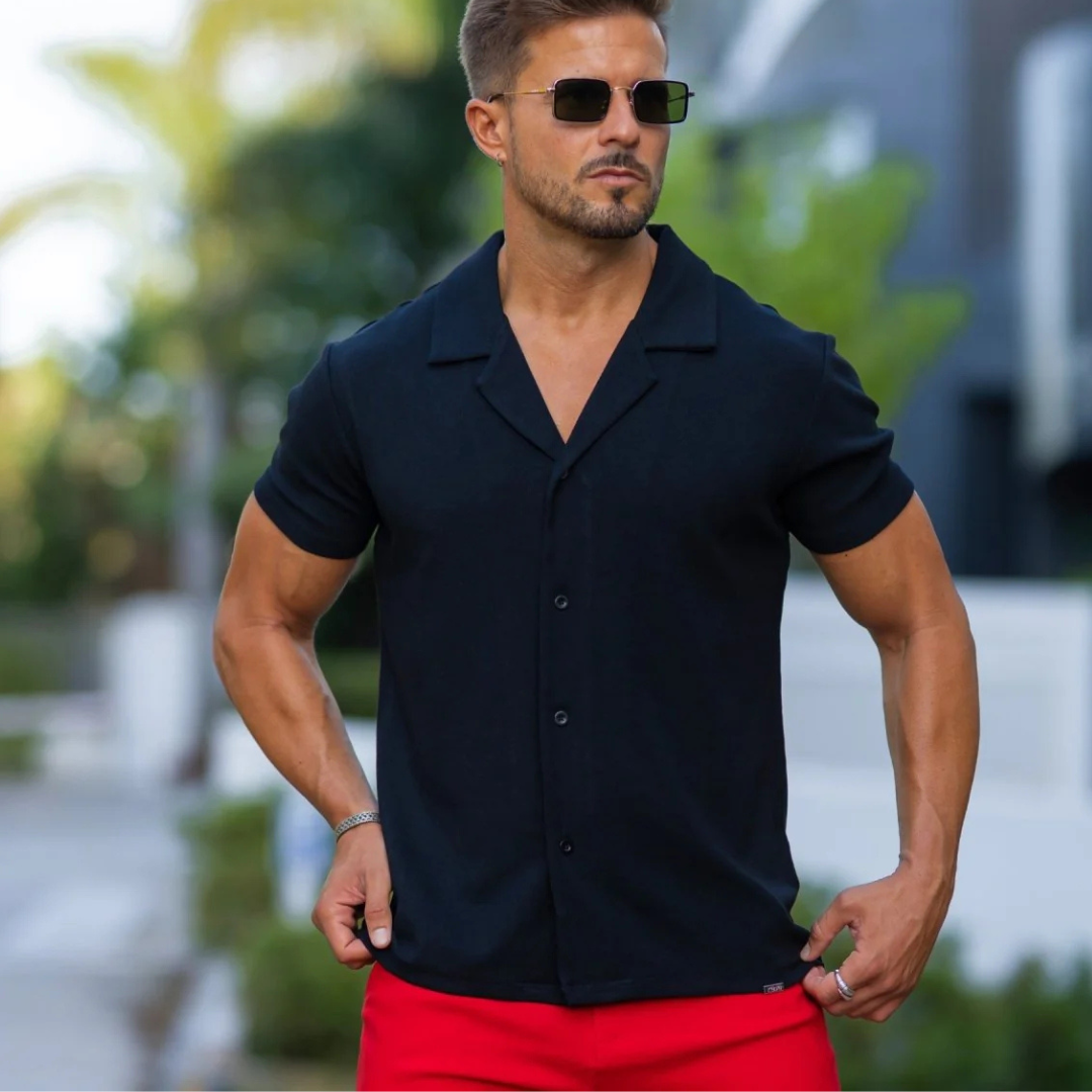 Havana Cuban Collar Stretch Knit Shirt