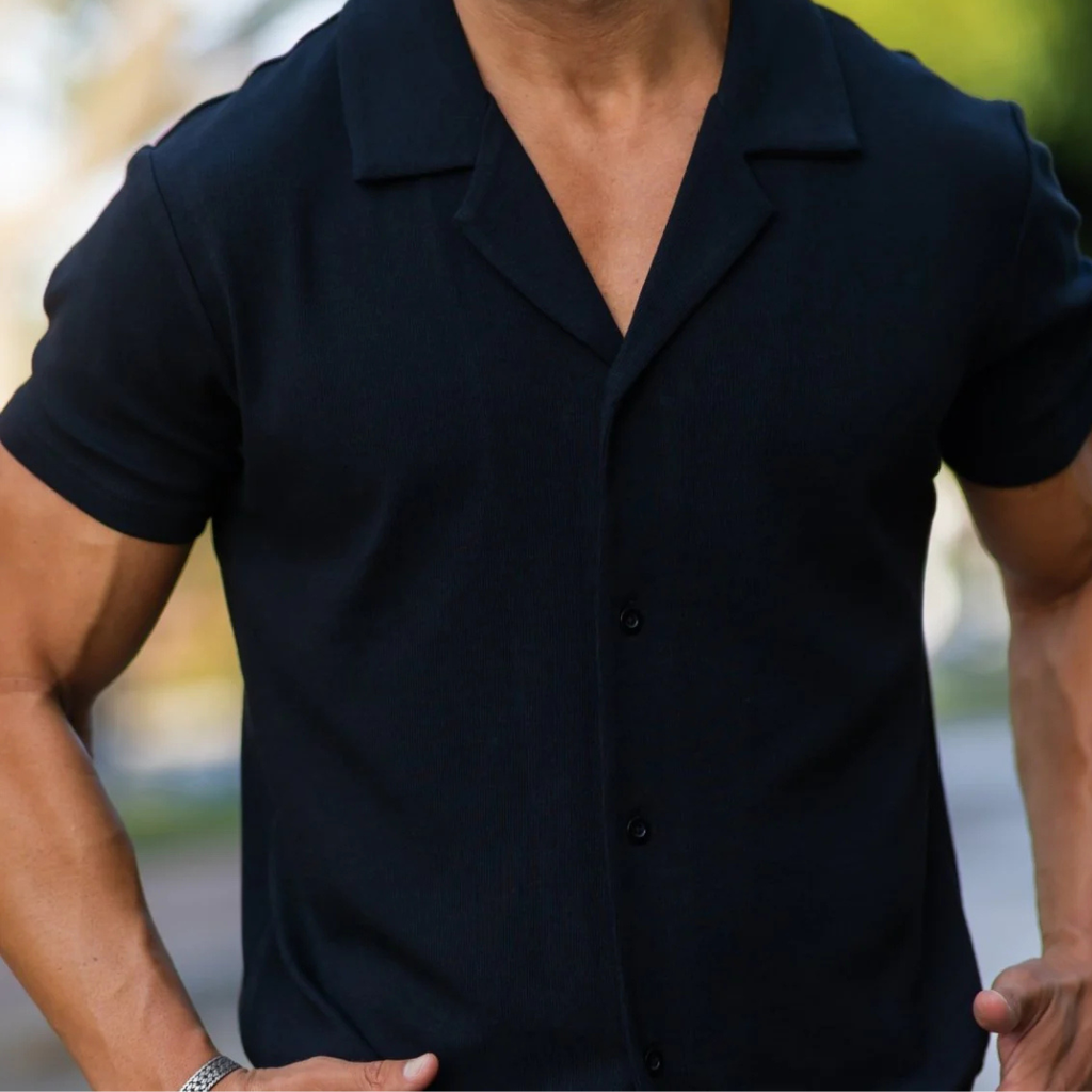 Havana Cuban Collar Stretch Knit Shirt