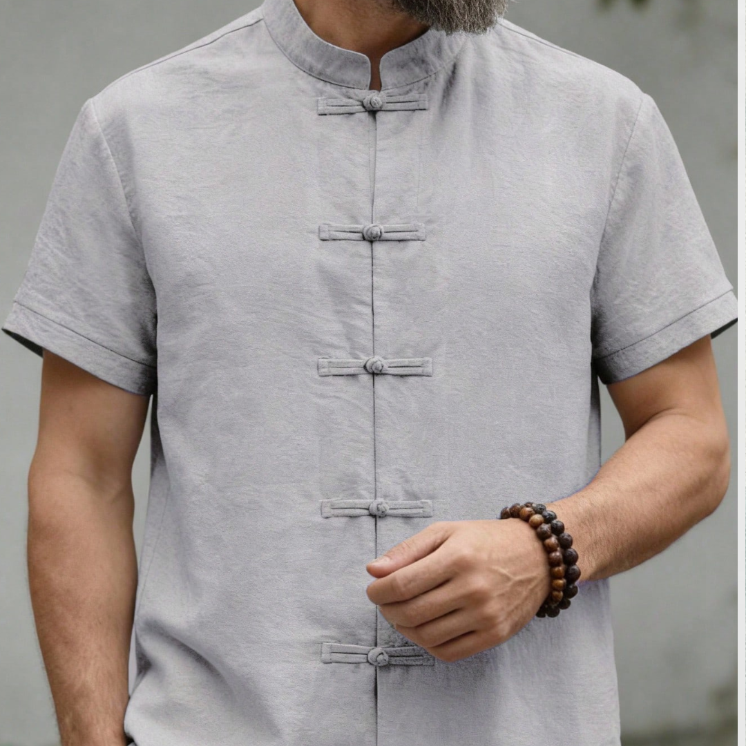 Fashionable Men's Mandarin Collar Solid Color Shirt