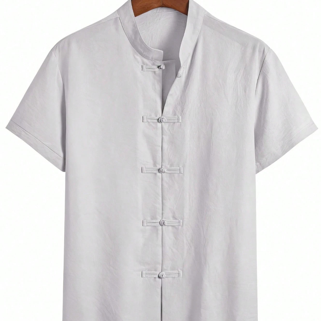 Fashionable Men's Mandarin Collar Solid Color Shirt