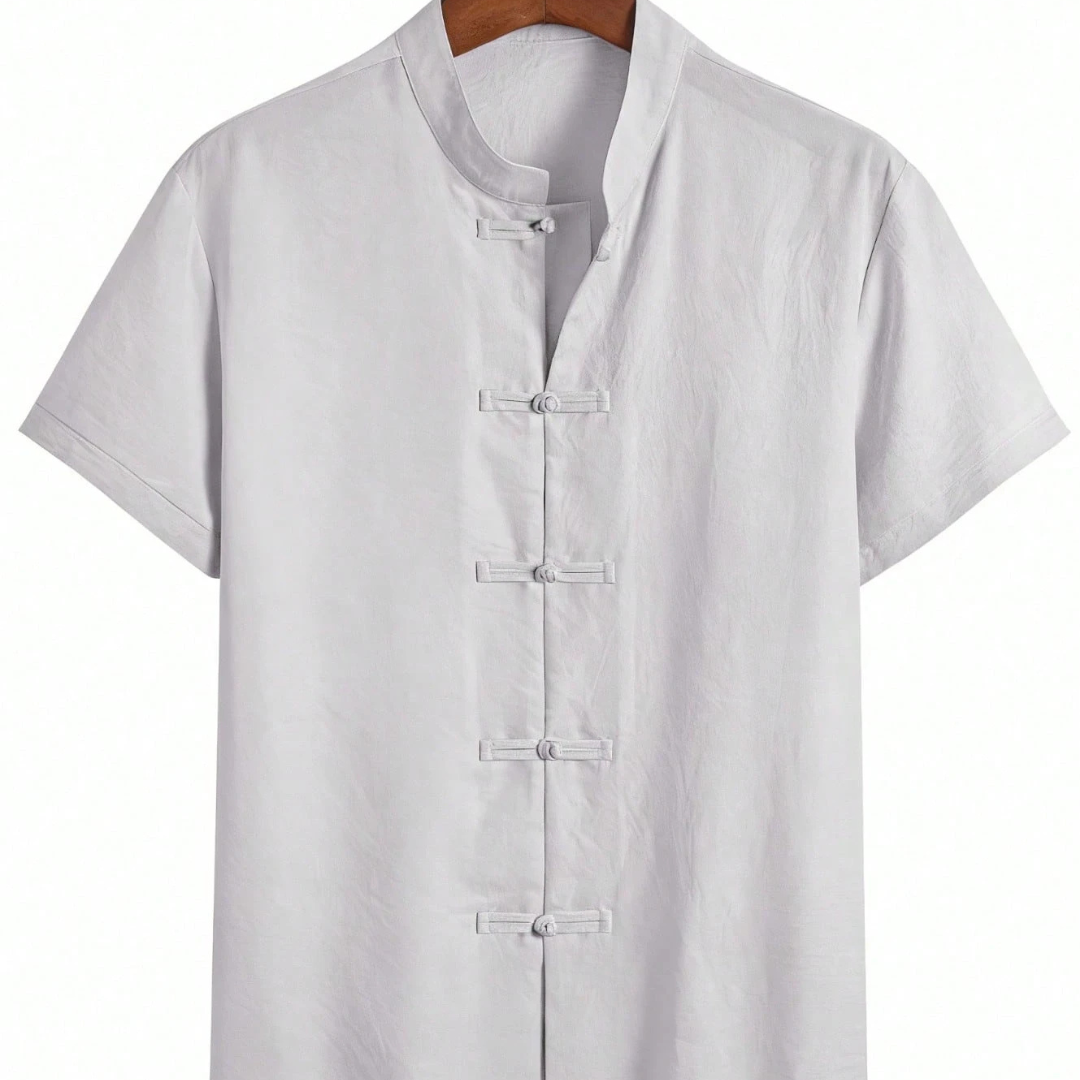 Fashionable Men's Mandarin Collar Solid Color Shirt