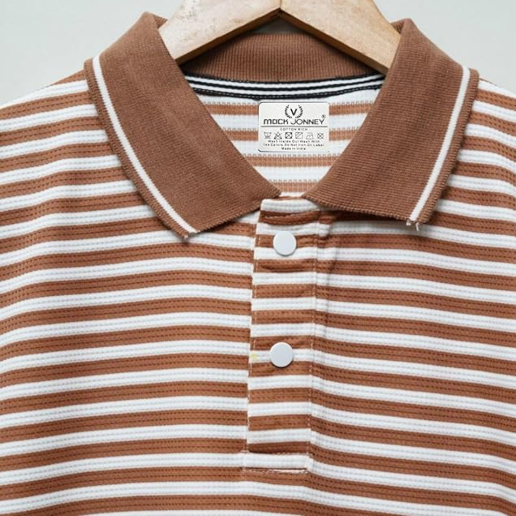 Mack Jonney Men's Striped Cotton Rich Collar Neck T Shirt