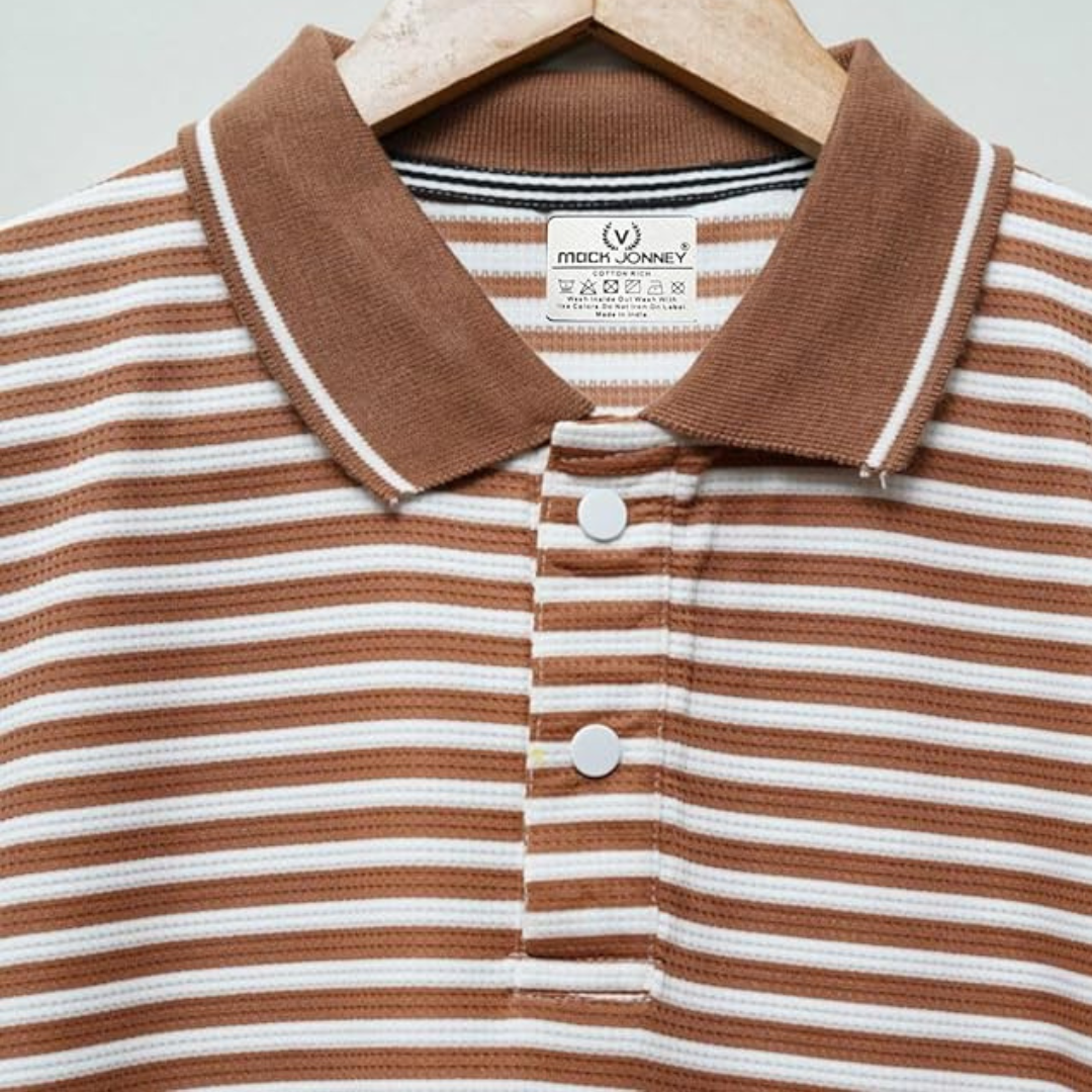Mack Jonney Men's Striped Cotton Rich Collar Neck T Shirt