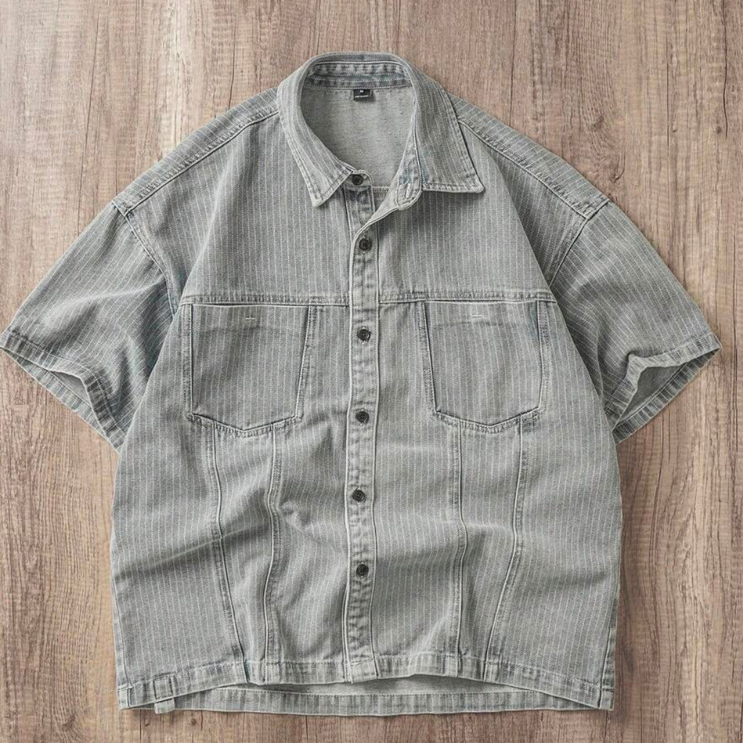 Manfinity Joysei Men's Casual Striped Loose Gray Denim
