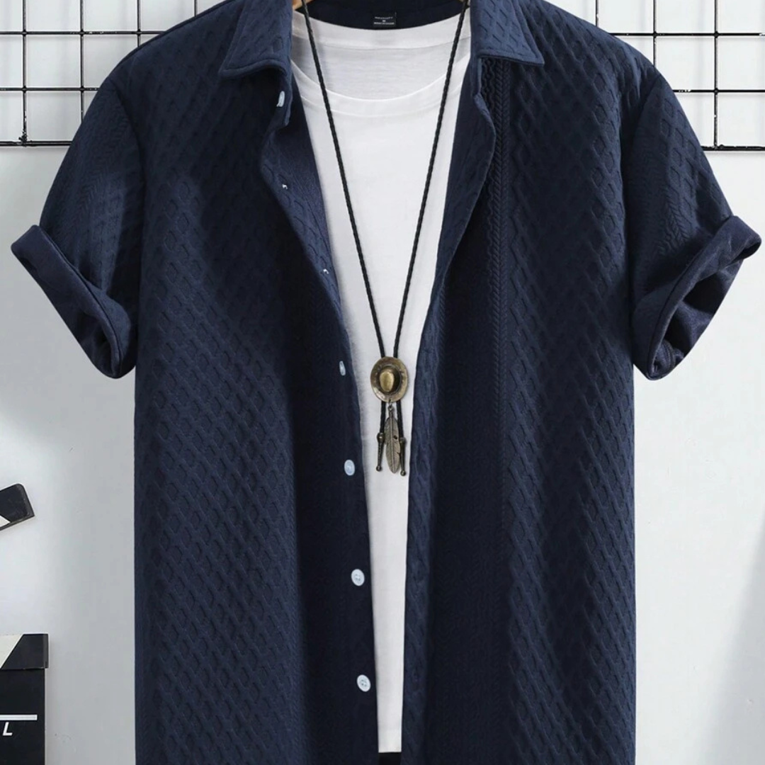 Men's Summer Casual Short Sleeve Shirt With Texture