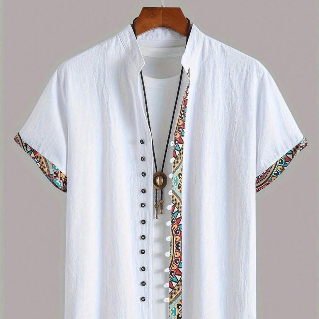 Men's Summer Holiday Geometric Printed Short Sleeve Casual Shirt