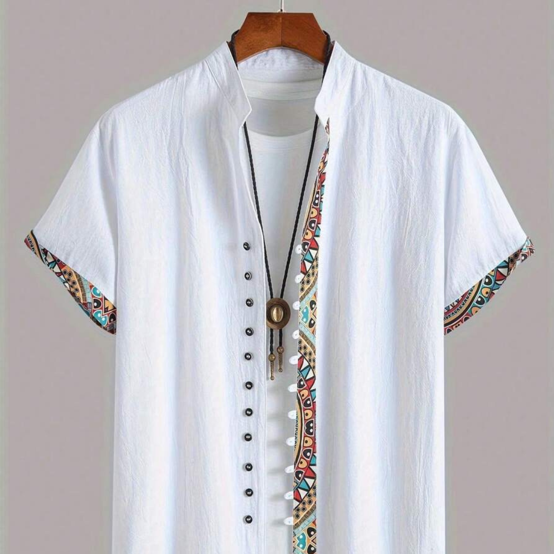 Men's Summer Holiday Geometric Printed Short Sleeve Casual Shirt