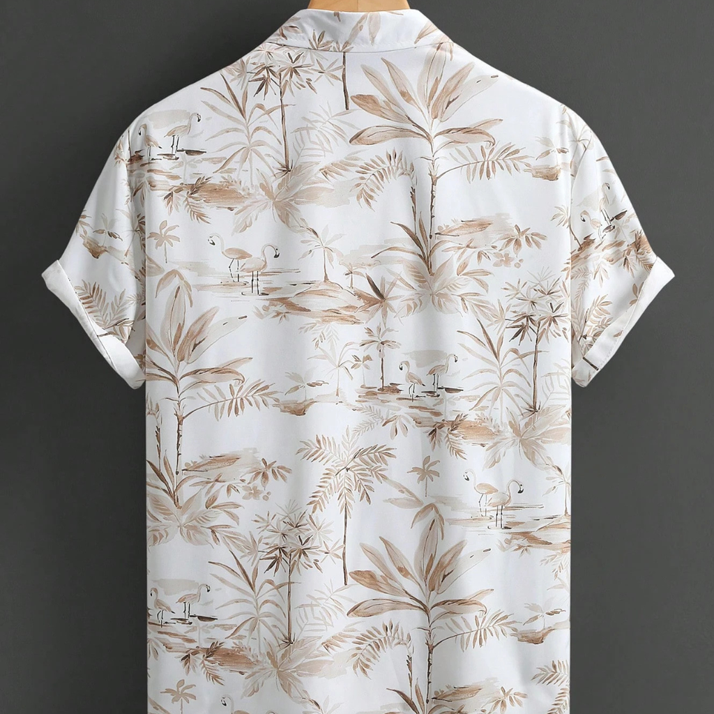 Tropical Plants Print Summer Casual Short Sleeve Shirt