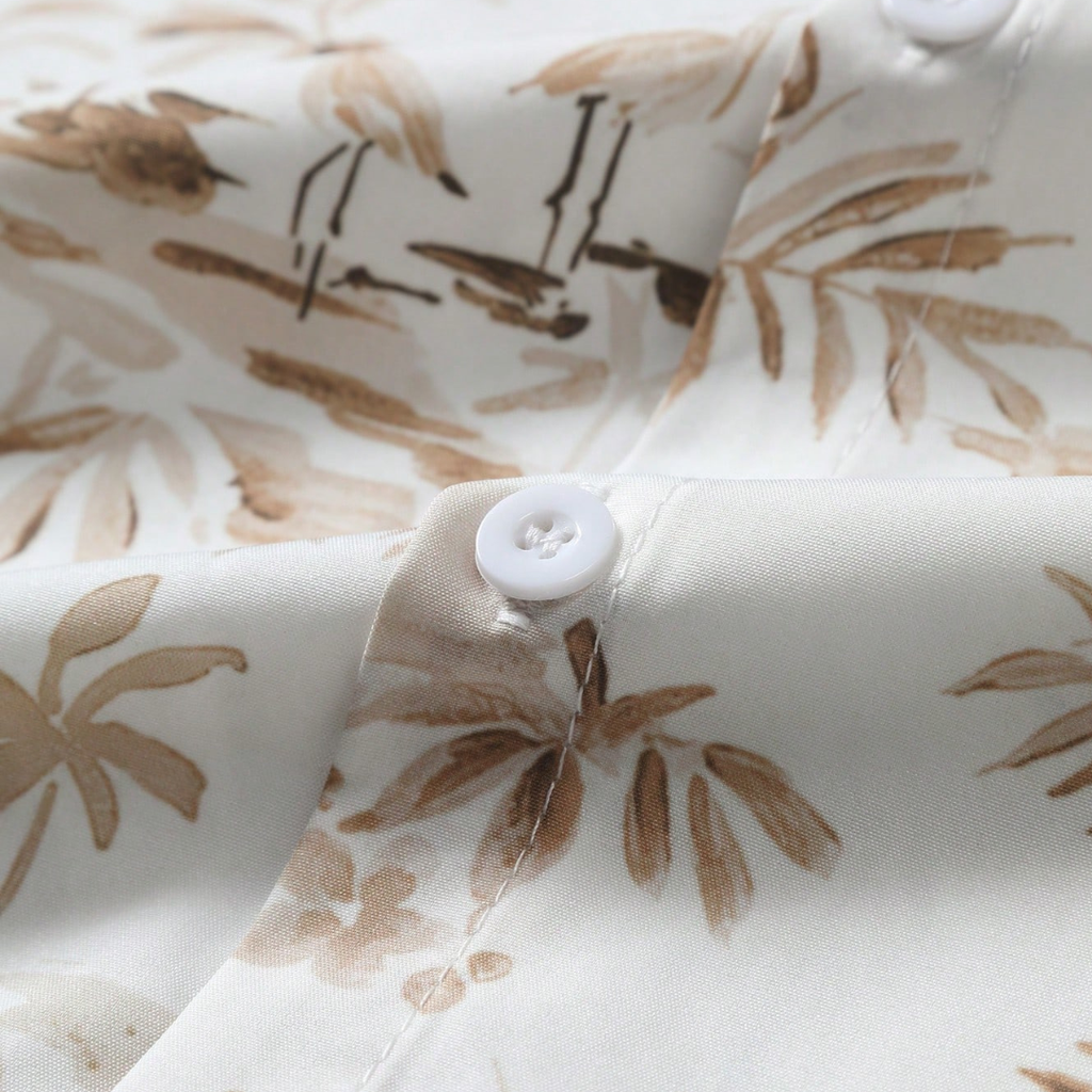 Tropical Plants Print Summer Casual Short Sleeve Shirt