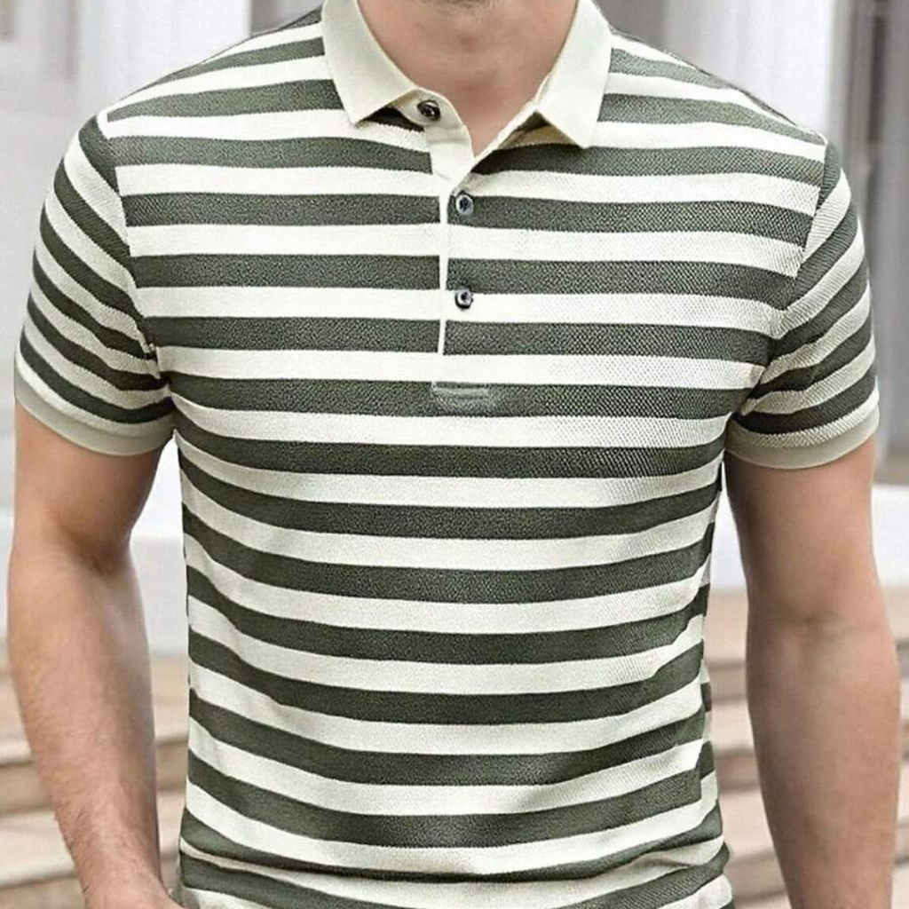 Knitted Men's Striped Polo Shirt