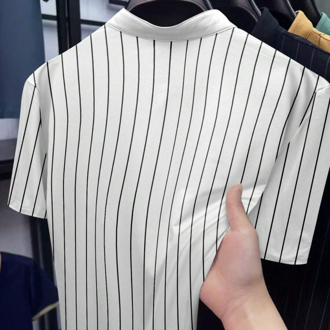 Manfinity Dauomo Men's Casual Striped Print Short Sleeve Polo Shirt