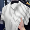 Manfinity Dauomo Men's Casual Striped Print Short Sleeve Polo Shirt