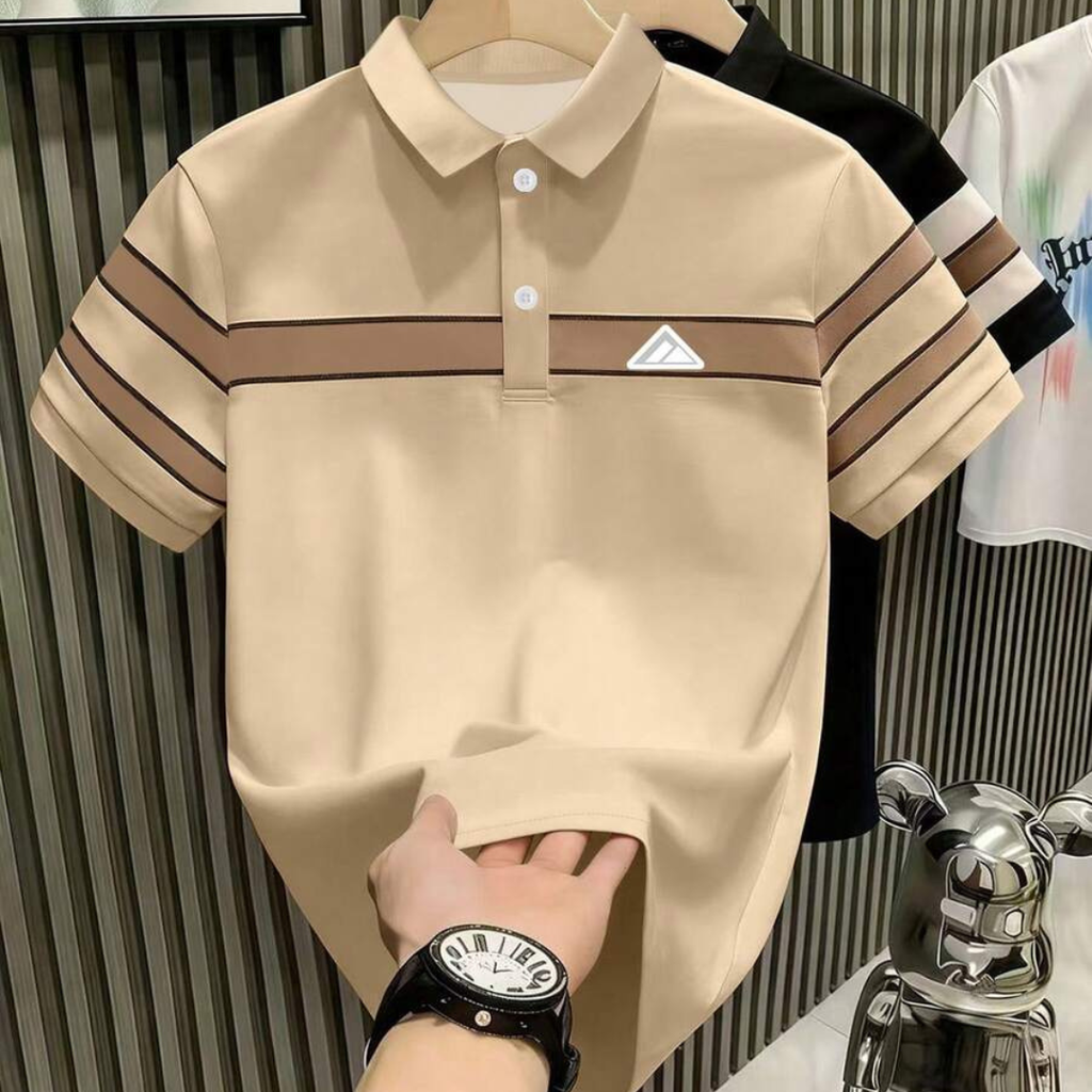 Manfinity Dauomo Men's Striped Short Sleeve Casual Commuter Polo Shirt