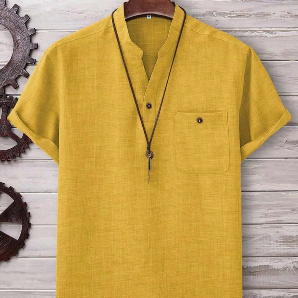 Manfinity Homme Loose Fit Men's Patched Pocket Notched Neckline Shirt