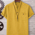 Manfinity Homme Loose Fit Men's Patched Pocket Notched Neckline Shirt