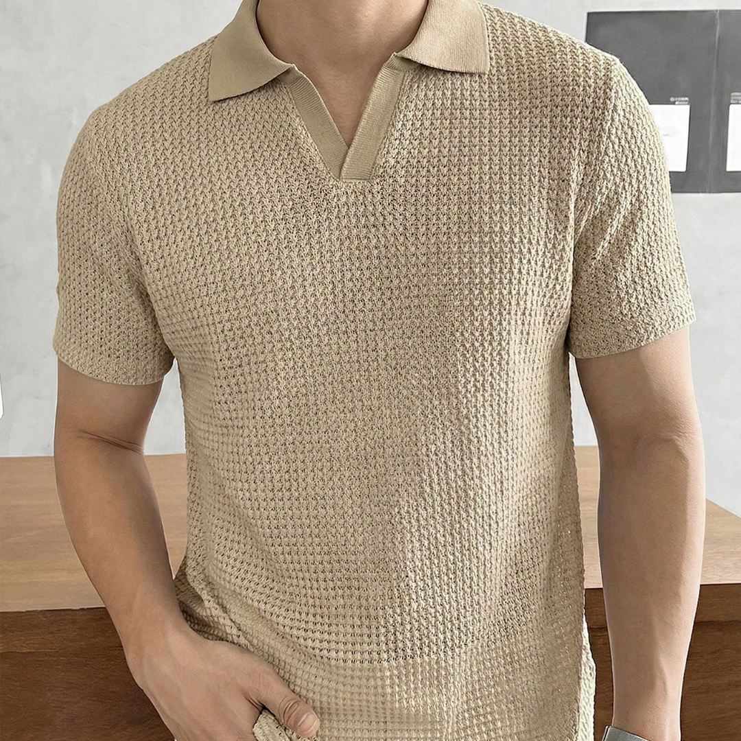 SWAVVY Men's Casual Loose Turndown Collar Short Sleeve Polo Shirt