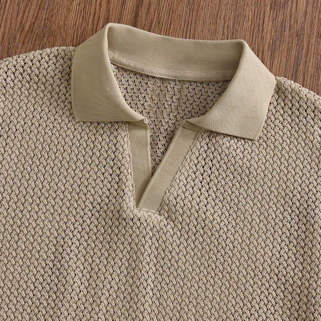 SWAVVY Men's Casual Loose Turndown Collar Short Sleeve Polo Shirt