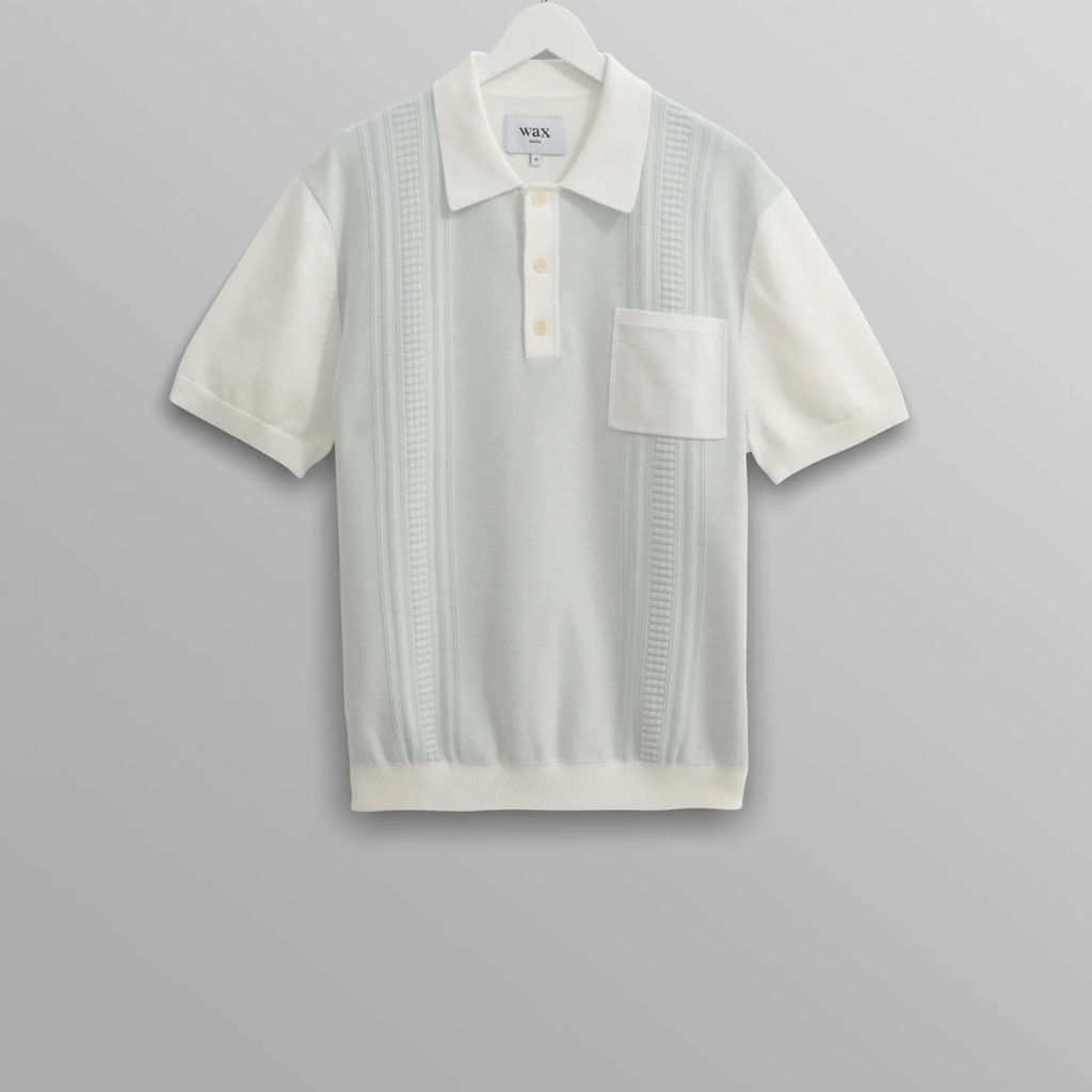 Blue And Ecru Retro Stripe Knitted Cotton Polo