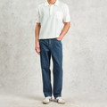 Blue And Ecru Retro Stripe Knitted Cotton Polo