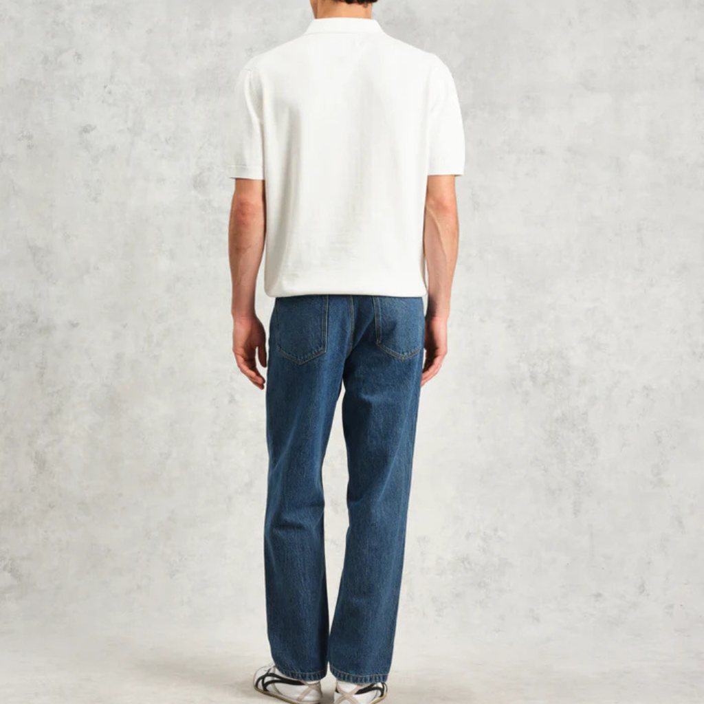 Blue And Ecru Retro Stripe Knitted Cotton Polo