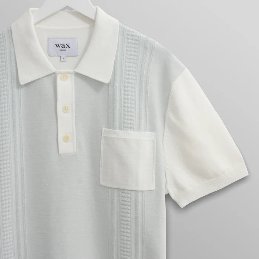 Blue And Ecru Retro Stripe Knitted Cotton Polo