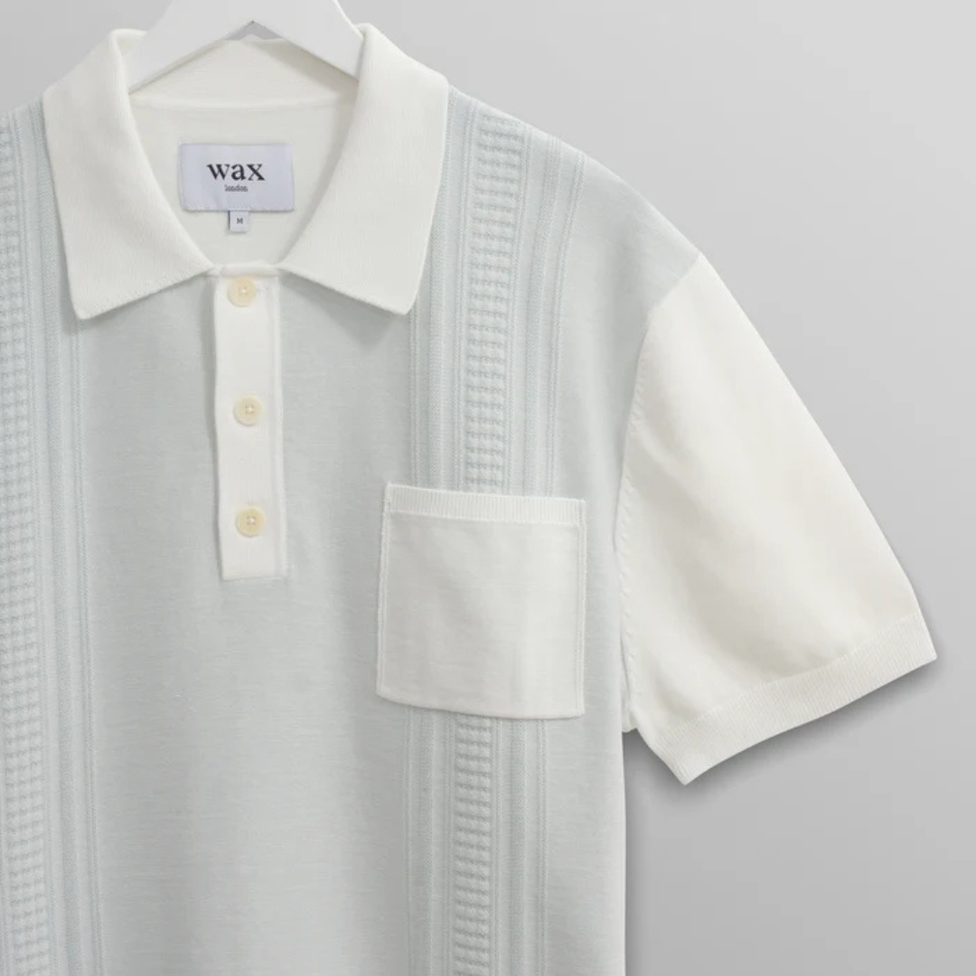 Blue And Ecru Retro Stripe Knitted Cotton Polo