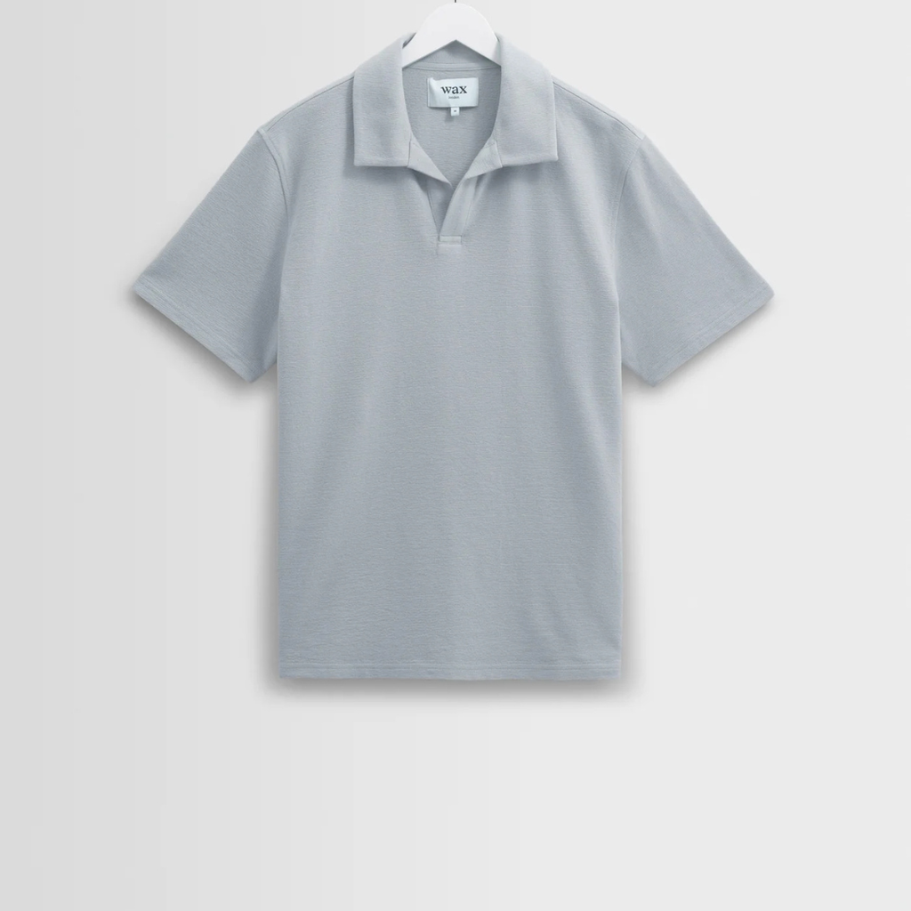 Blue Textured Organic Cotton Polo Shirt