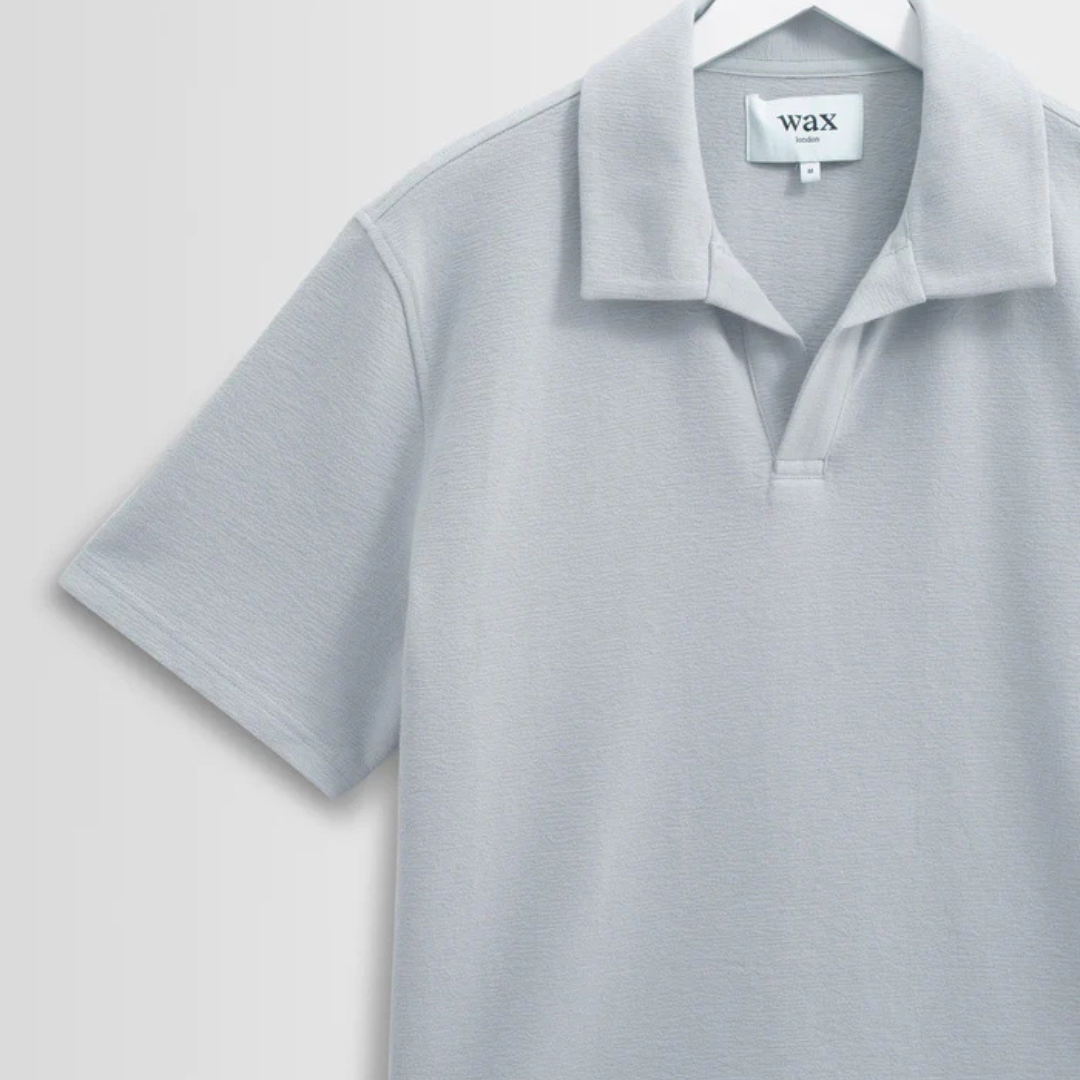 Blue Textured Organic Cotton Polo Shirt