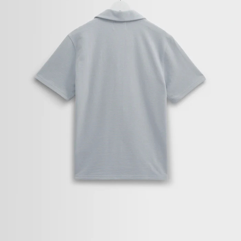 Blue Textured Organic Cotton Polo Shirt