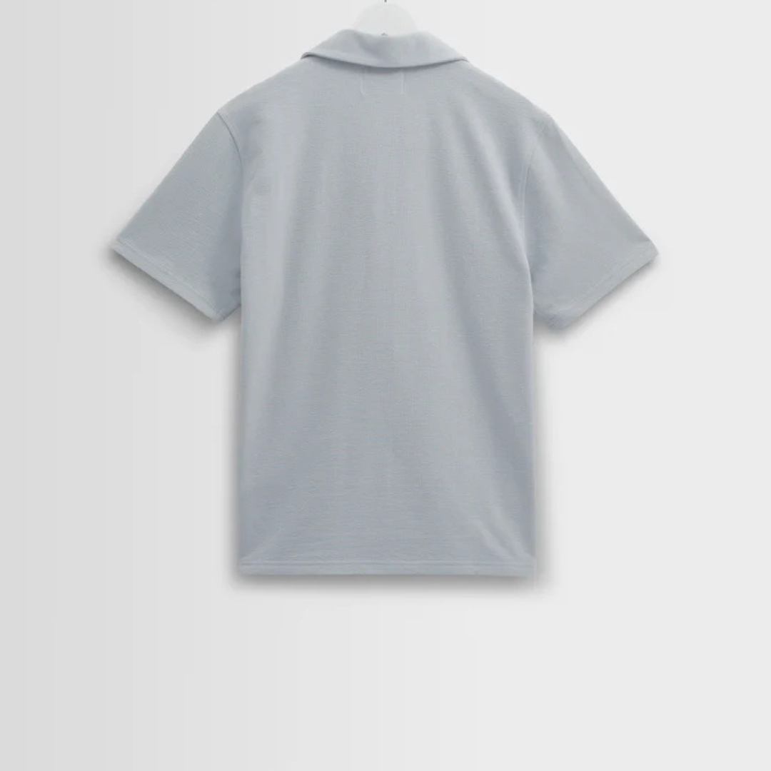 Blue Textured Organic Cotton Polo Shirt
