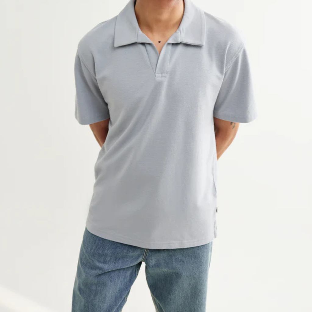 Blue Textured Organic Cotton Polo Shirt